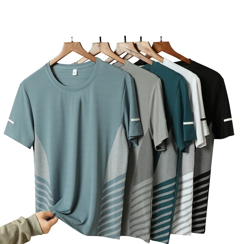 Summer Men's Running T-shirt in Slim Ice Silk Top Reflective Printing Sports T-shirt Breathable Fitness Short Sleeves Fast Drying 5XL