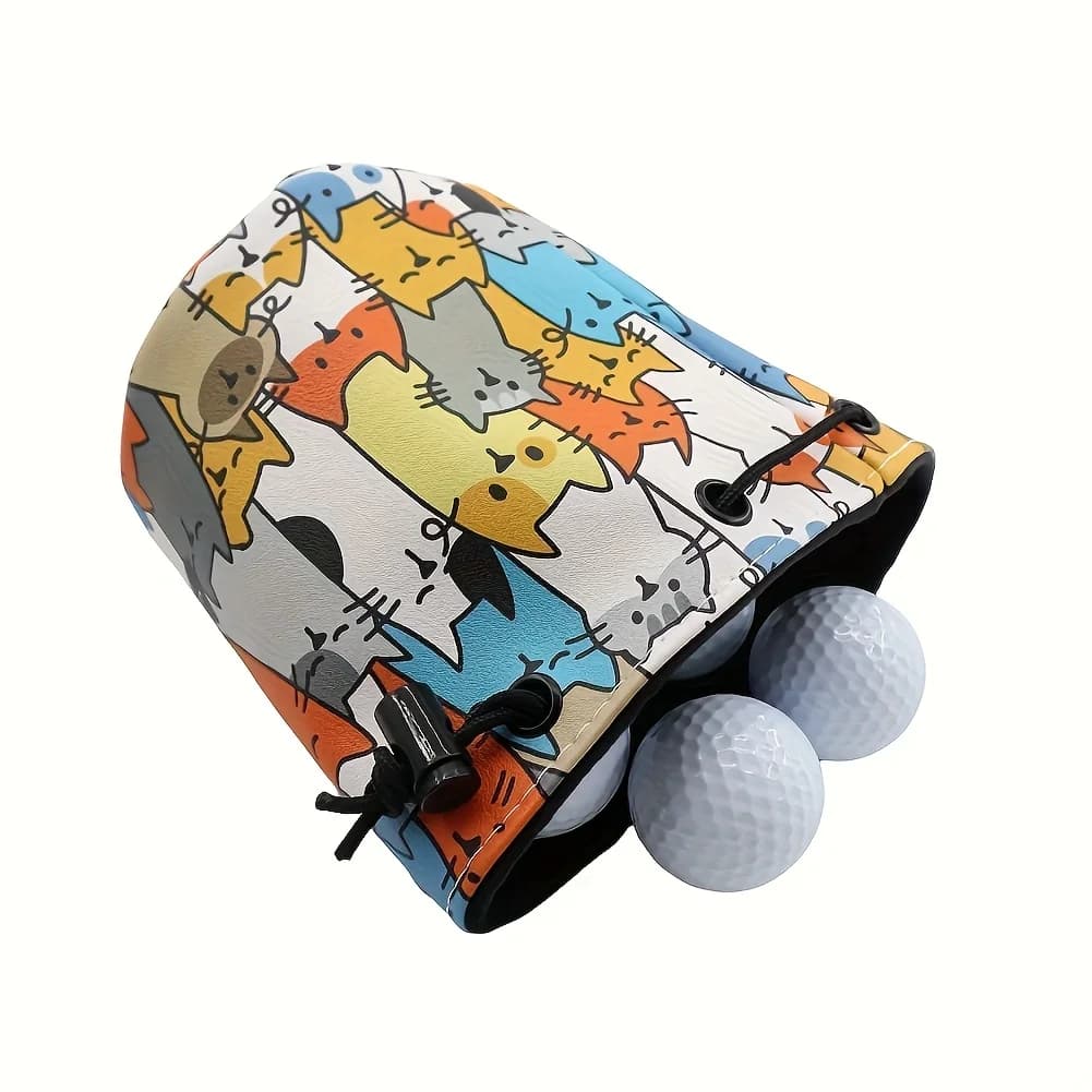 Mini borsa per palline da golf da 1 pezzo, custodia per oggetti di valore da golf con gatti carini con cordoncini, regalo per accessori da golf per uomo donna