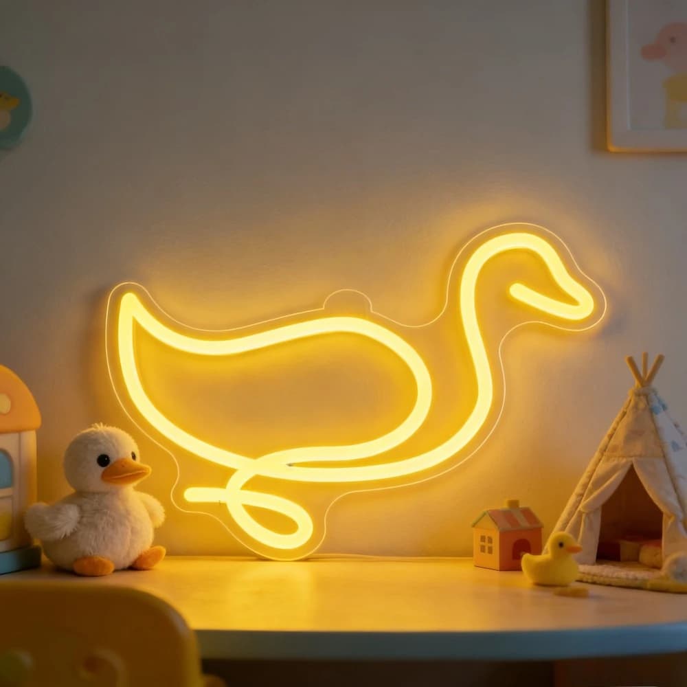 Insegna al Neon a Forma di Anatra, Luce LED da Parete USB Dimmerabile per Cameretta Bambini, Asilo Nido, Camera da Letto, Decorazione Sala Giochi, Lampada Luminosa, Regalo per Baby Shower