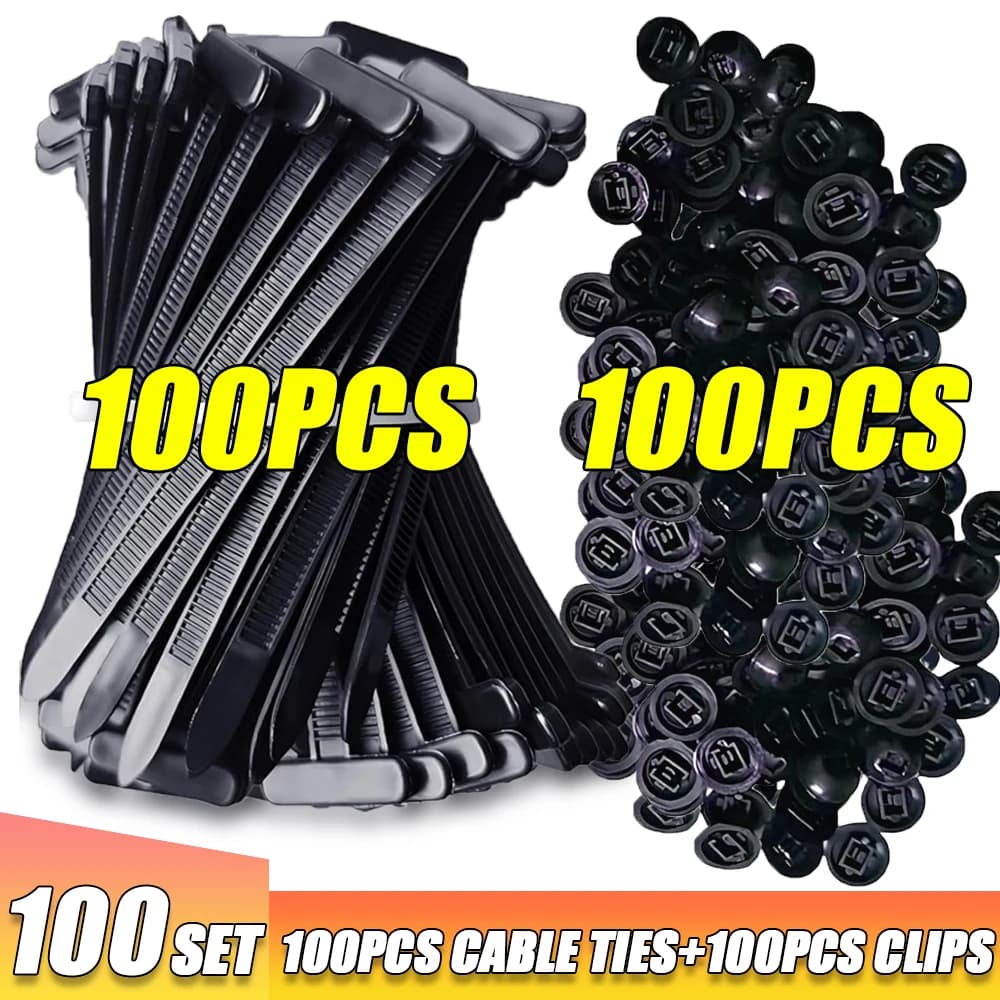 100-10set Fascette per cavi universali in nylon autobloccanti Fascette per carichi pesanti con perno e bottone Cinghia di fissaggio per riparazione quotidiana per auto
