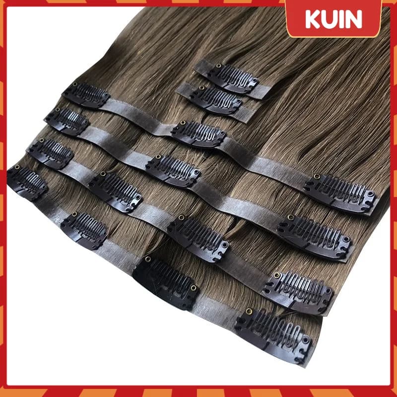 Extension for Clip Caps in PU, Human Hair Width Width, Complete Set 6 Pieces, Natural Post 100g 120g/Set