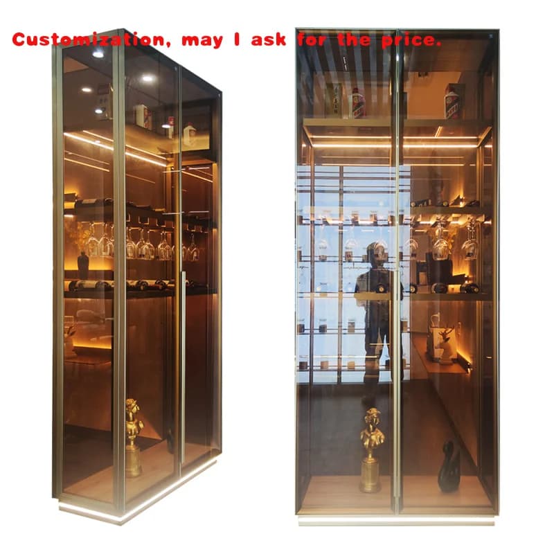 personalizzato. Fornitori Antico Nuovo Design Casa Miscelazione Legno Alluminio Supporto in vetro Funzione di stoccaggio Sigaro Vino Dispositivo di raffreddamento Espositore Cabina