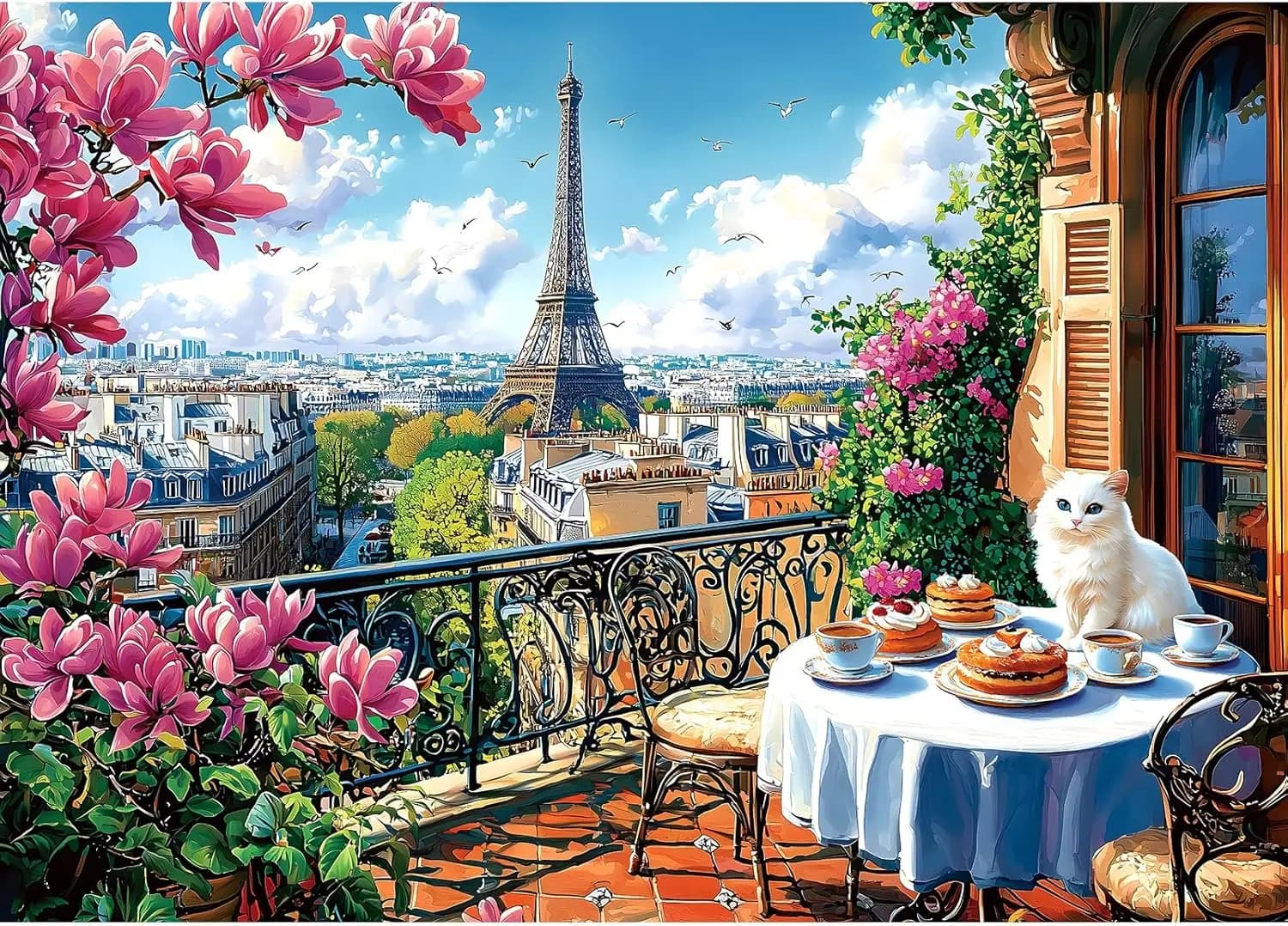 Adulto Parigi Primavera Tè Gatto Jigsaw Puzzle 1000/500/300/120 Pezzi Sollievo dallo stress Intrattenimento Giocattoli Puzzle Regali di Natale