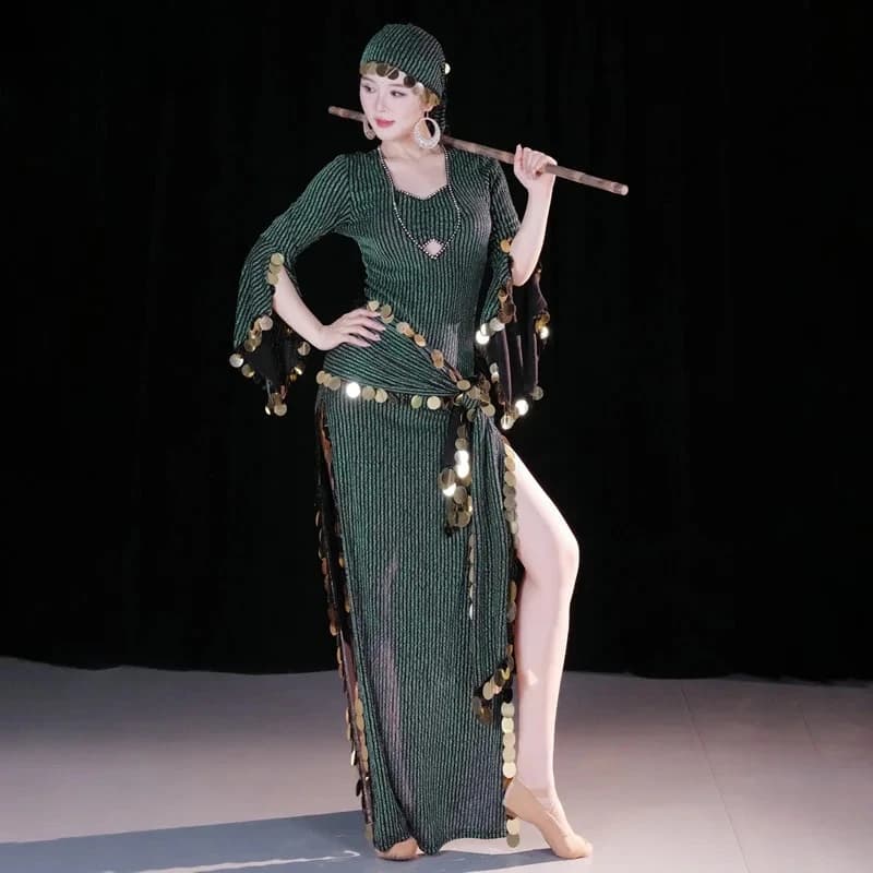 Dress for dance practice of the belly for women Sexy Folk oriental Baladi Saidi Robe + belt Girl Dresses Dress for belly dance stage