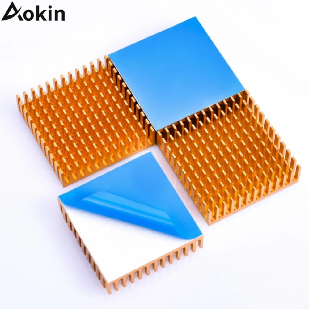 4-piece heat dissipators kit with thermoconductive tape on the back, consumable for 3D printers, heat sink 40 mm x 40 mm x 11 mm