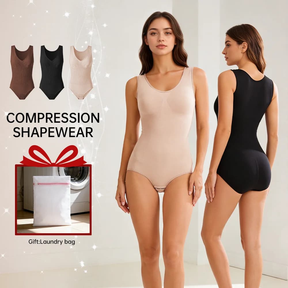 Women's seamless modeling body with wide shoulder straps, push-up effect buttocks, snap closure on the groin, wash bag included, belly control and compression