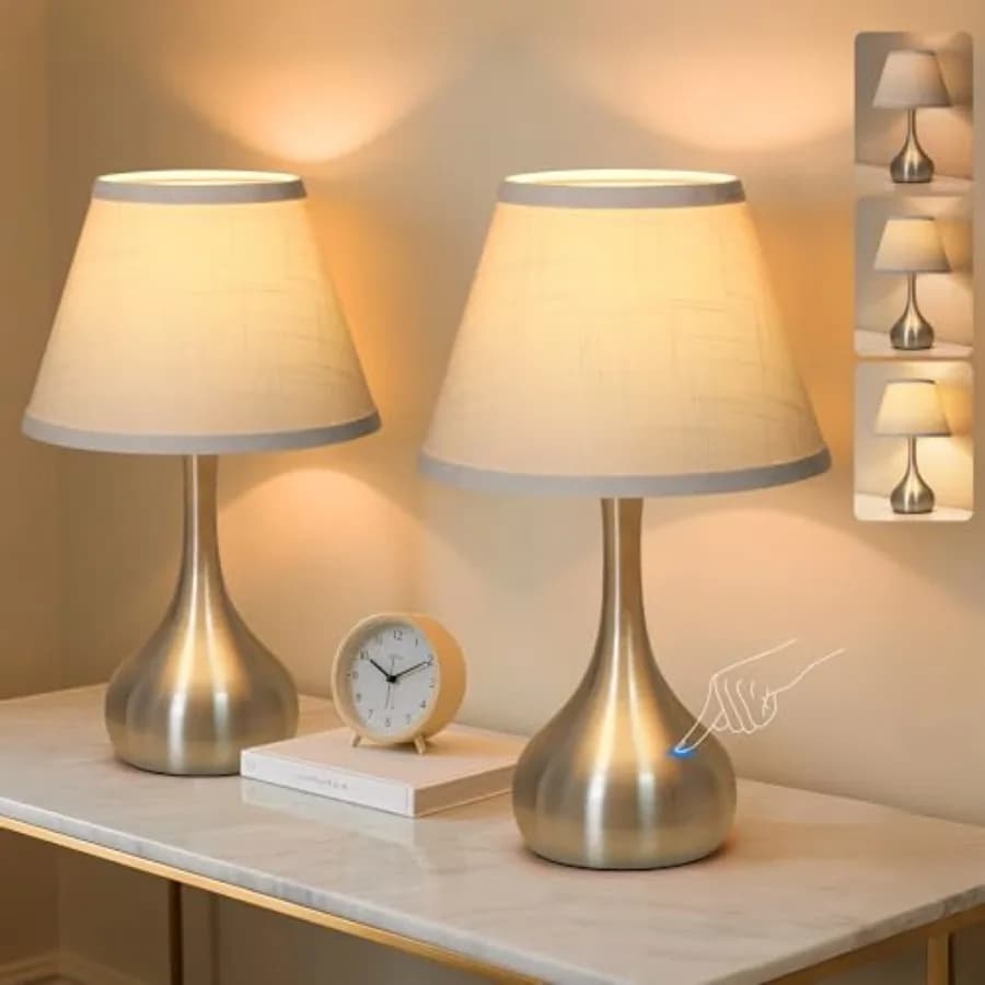 Lampada da Tavolo Touch da 17 Pollici per Camera da Letto, Set da 2, Lampada da Comodino Dimmerabile a 3 Intensità, Lampada da Scrivania Moderna in Metallo con Paralume in Lino
