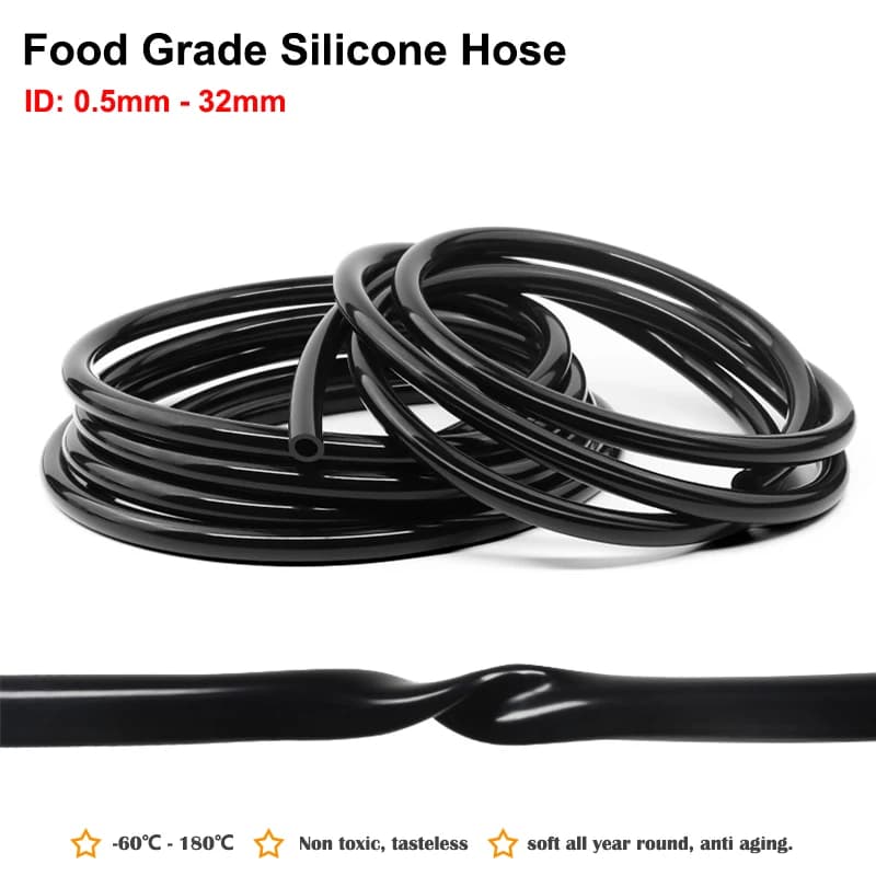 1~10m Black Silicone Tube ID 0.5~32mm Flexible drinking water pipe for high temperature resistant food use