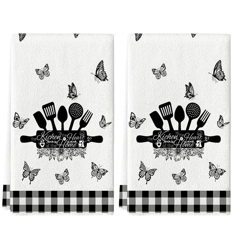 2 pezzi, utensili da cucina, set di asciugamani da cucina a quadretti con motivo a farfalla, set di asciugamani 40 cm*60 cm, panno per la pulizia super assorbente e morbido, asciugamano da cucina e da forno, asciugamano per le mani, panno per la pulizia, panno per lavare i piatti, decorazione per la cucina, decorazione per il soggiorno, articoli essenziali per la cucina, articoli essenziali per la casa