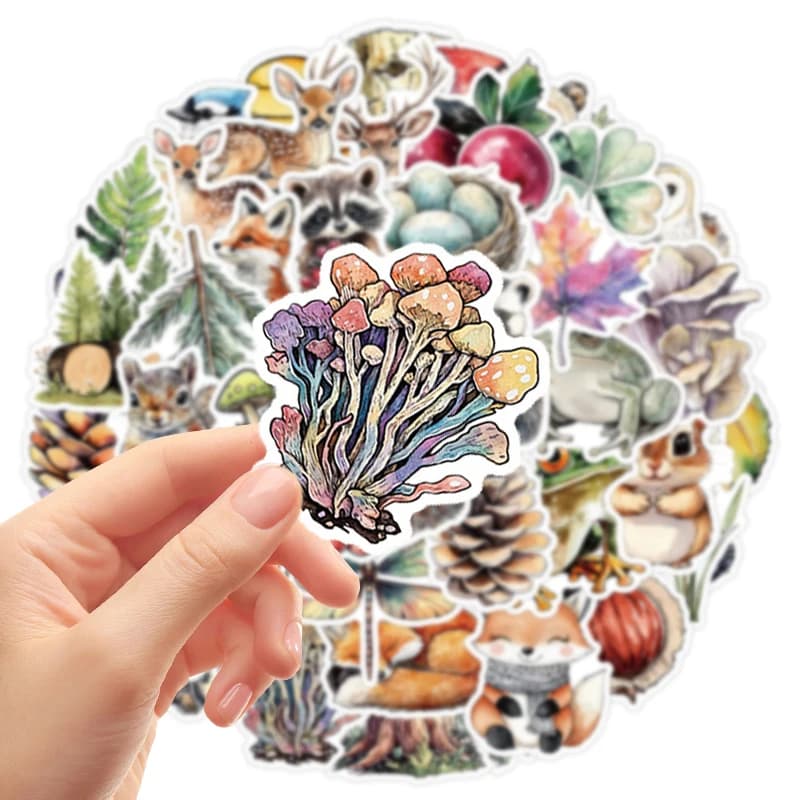 50PCS Watercolor Animal Stickers Vintage Wildlife Aesthetic Waterproof Vinyl Graffiti Decals for Scrapbook Cute Animal Themes