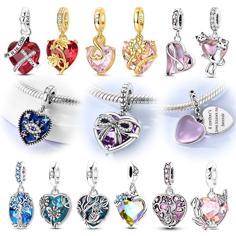 New 925 Sterling Silver Heart Charms Beads Maple Leaf Tree of Life Cat Owl Dangle Fit Original Bracelet Women Jewelry DIY Gift