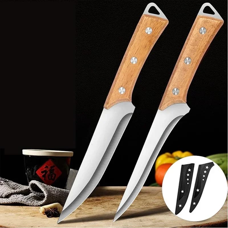 Stainless Steel Bone Knife, Chef Professional Knife, Forged Mannaia for Meat, Fish Slicing Knife with Wood Handle