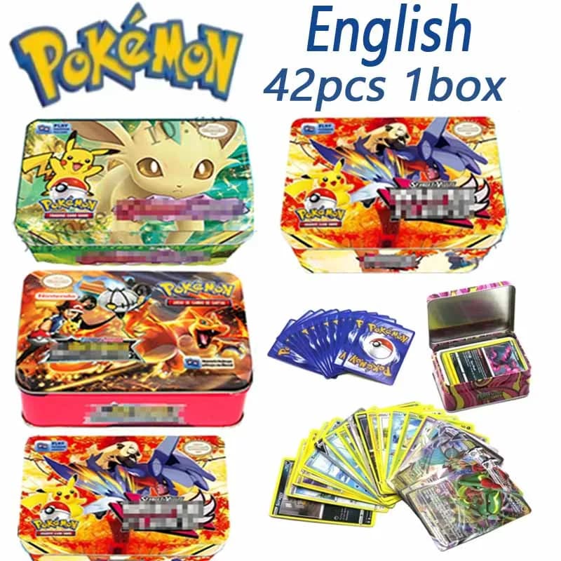 OFFERTA SPECIALE Set di 42 Pezzi Scatola in Metallo Pokémon TAKARA TOMY Giocattoli da Battaglia Lost Origin con Pikachu Carte da Gioco Anime -----
