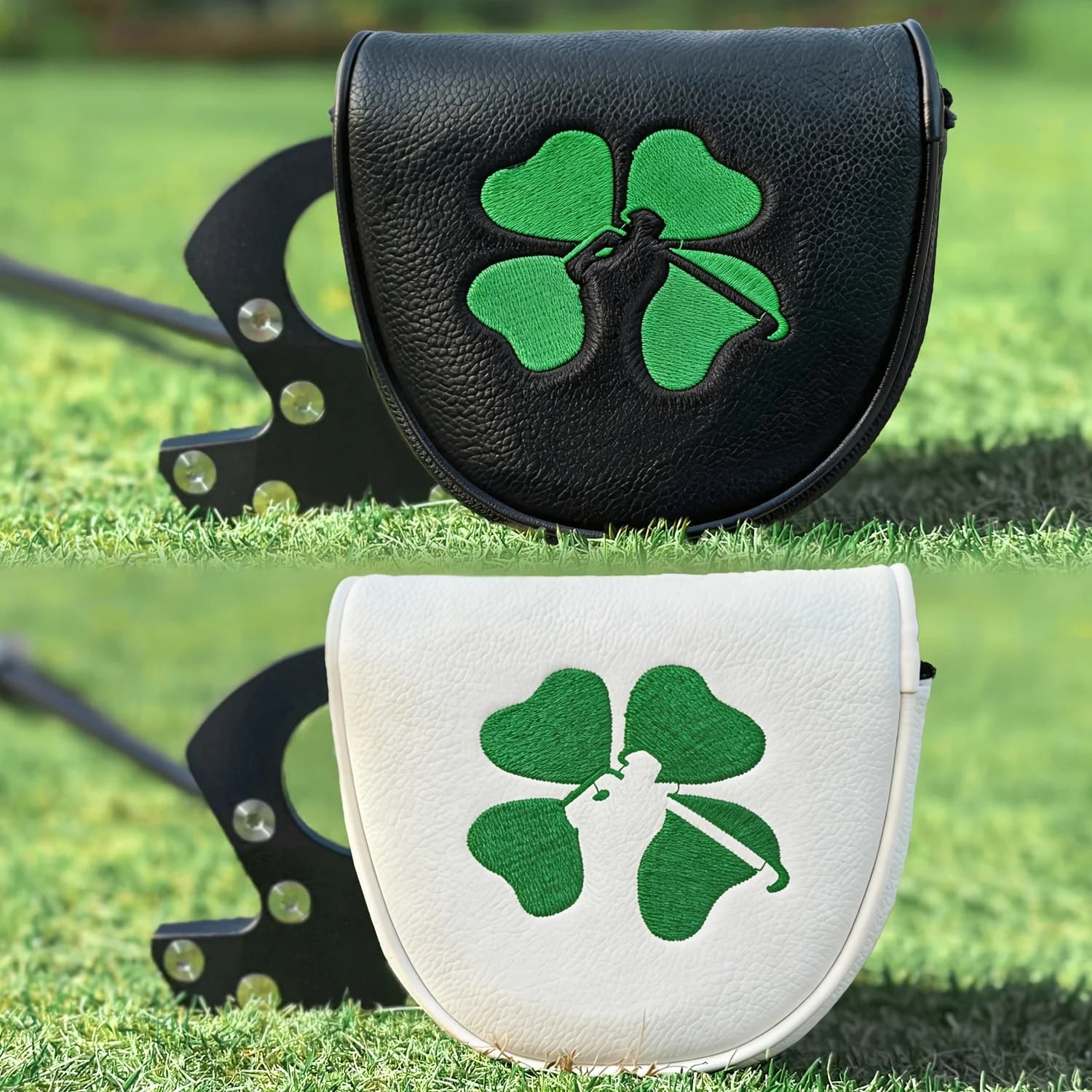 1pc Four-Leaf Clover Design Style Club Head Cover, Golf Putter Club Head Cover, Half Circle Putter Head Cover,Club Head Cover-PU