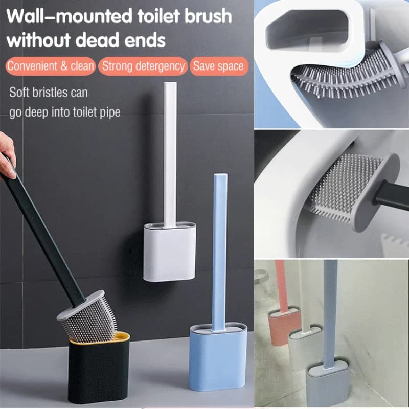 Spazzola per la pulizia della casa scopino per wc a parete autoadesivo multifunzionale con manico lungo in gomma morbida con spazzola fissa di base