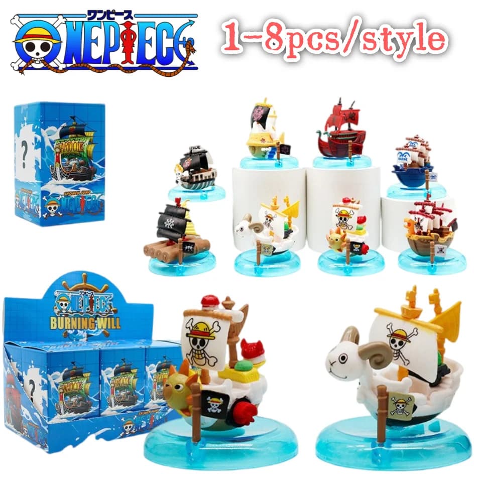 1-8 Pezzi Serie Blind Box Anime One Piece Nave Pirata Thousand Sunny Going Merry Modellino in PVC Giocattolo da Collezione da Scrivania Accessori Regalo