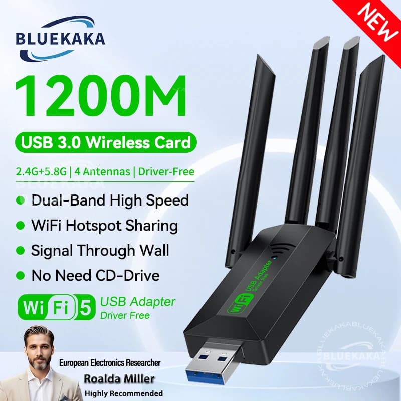 4 antenne 1200Mbps WiFi USB 3.0 Adattatore 2.4G/5GHZ Dual Band WiFi Dongle Scheda di rete ricevitore wireless per PC/laptop Win 10/11