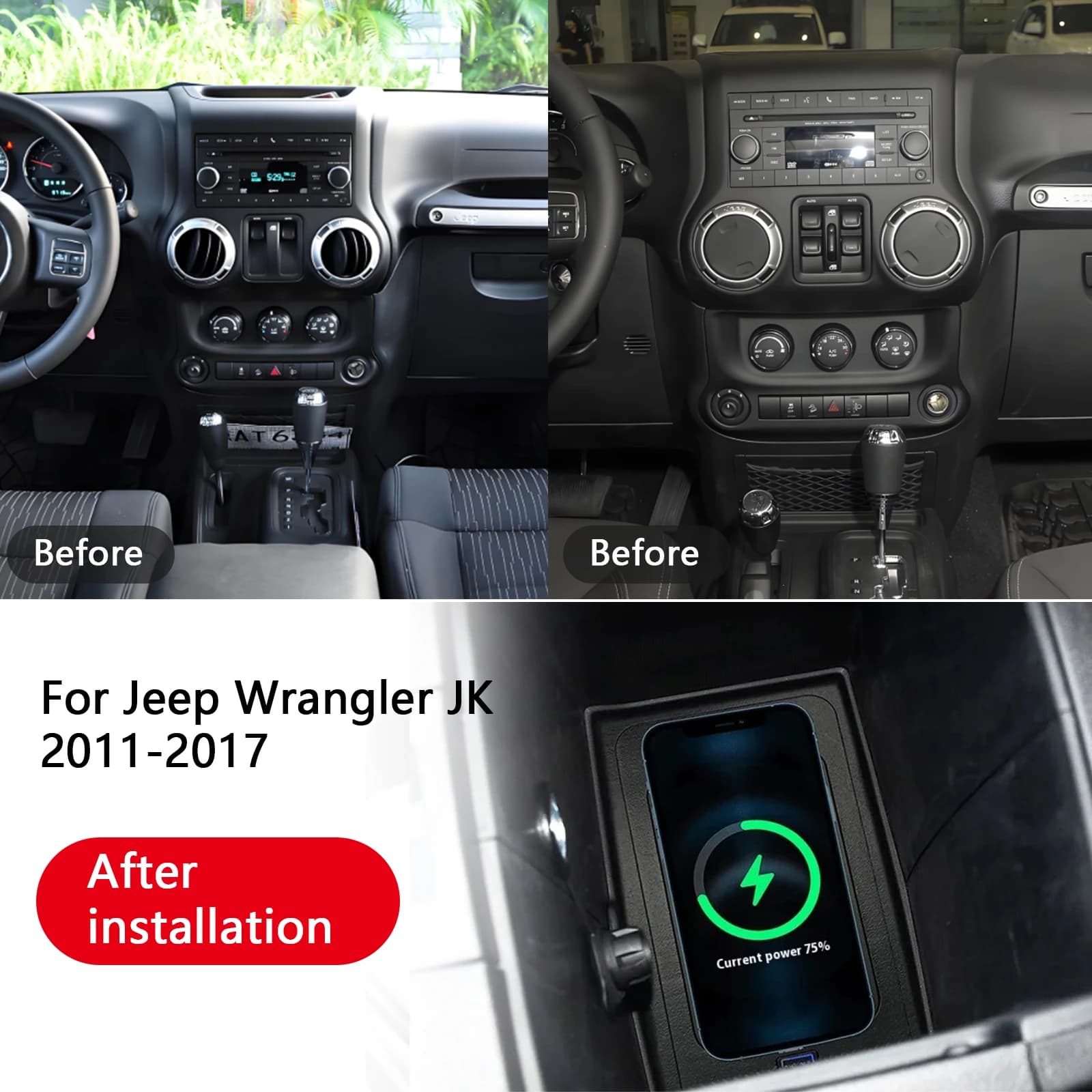 For Jeep Wrangler JK 2011-2017 The Least Car central cell phone charger fast wireless charger charging plate charging support