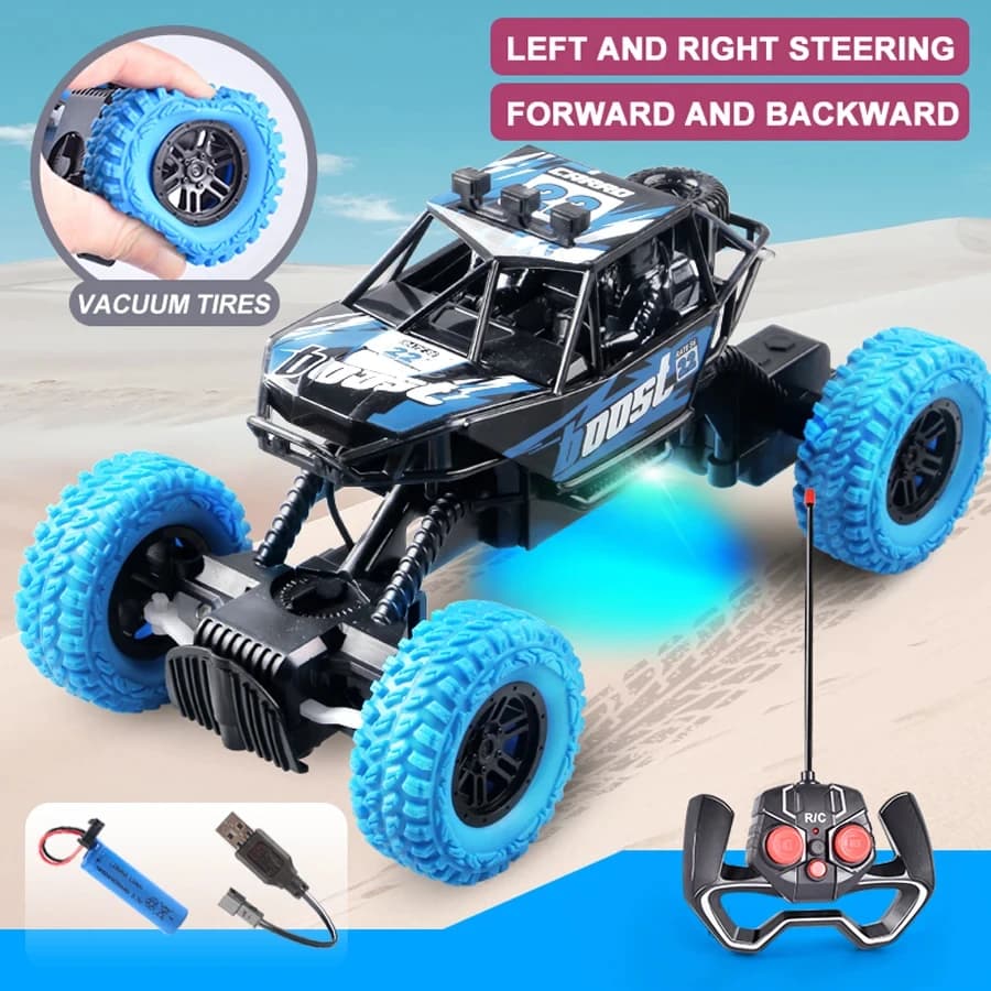 Auto telecomandata con luci lampeggianti colorate, ruote in gomma, auto giocattolo fuoristrada adatta come regalo per bambini, scatola casuale
