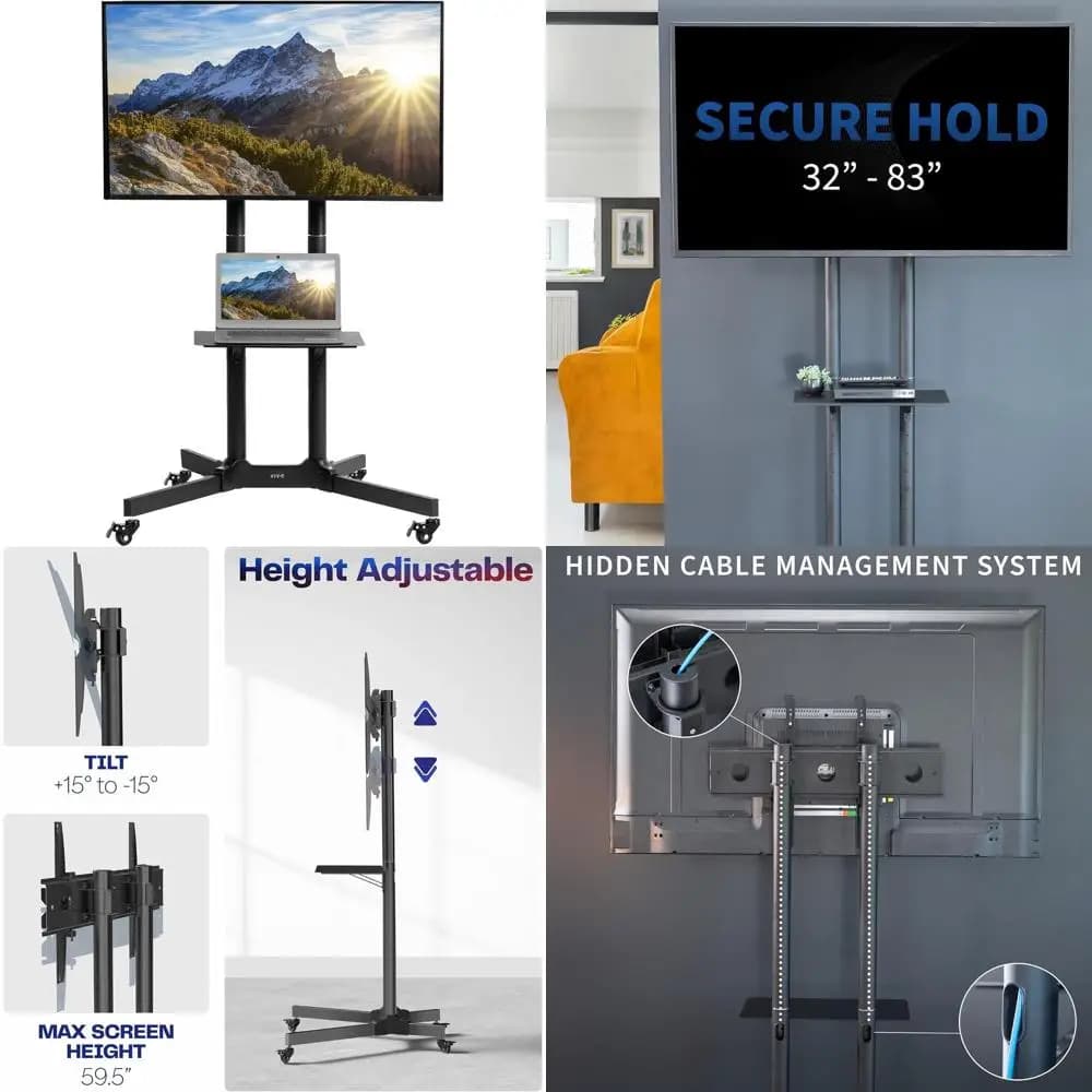 Supporto TV Regolabile per Schermi da 32-83 Pollici, Supporta fino a 50 kg, TV Smart 4K, con Ruote Bloccabili, Ripiano per Laptop e DVD, Max VE