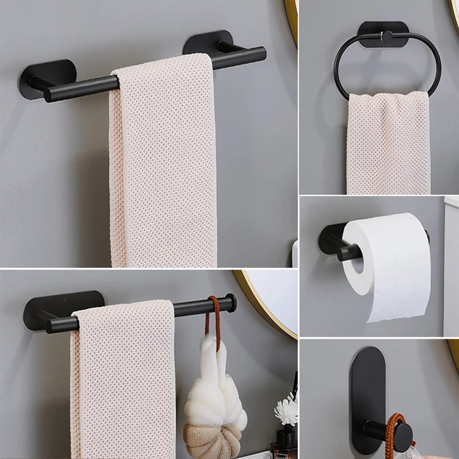 Set di accessori per il bagno Set 5-7 pezzi Portasciugamani Porta carta igienica in acciaio inossidabile autoadesivo per WC da bagno