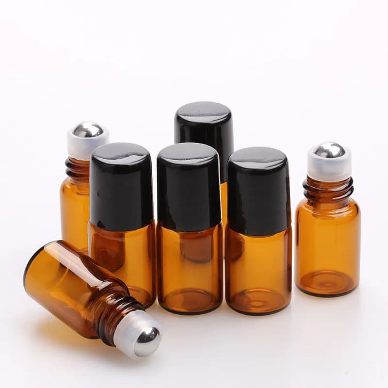 5 Pz/pacco Bottiglie Rullo di Olio Essenziale Bottiglia di Vetro Ambra di Profumo Liquido Riutilizzabile Portatile 1ml 2ml 3ml 5ml 10ml