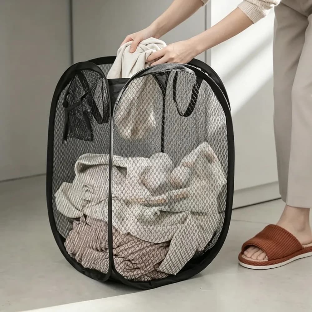 Cesto per Bucato Pieghevole a Rete di Grande Capacità, Organizzatore Portatile per Vestiti Sporchi per Casa, Camera da Letto, Bagno