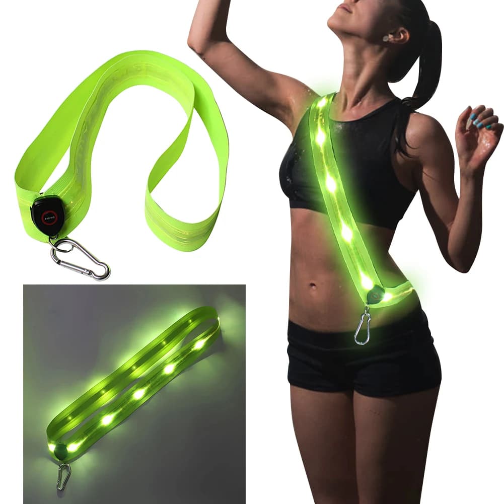 LED Reflective Running Belt Rechargeable LED Shoulder Straps for Cycling Night Safety Outdoor Hiking Jogging Lightweight Walking Equipment