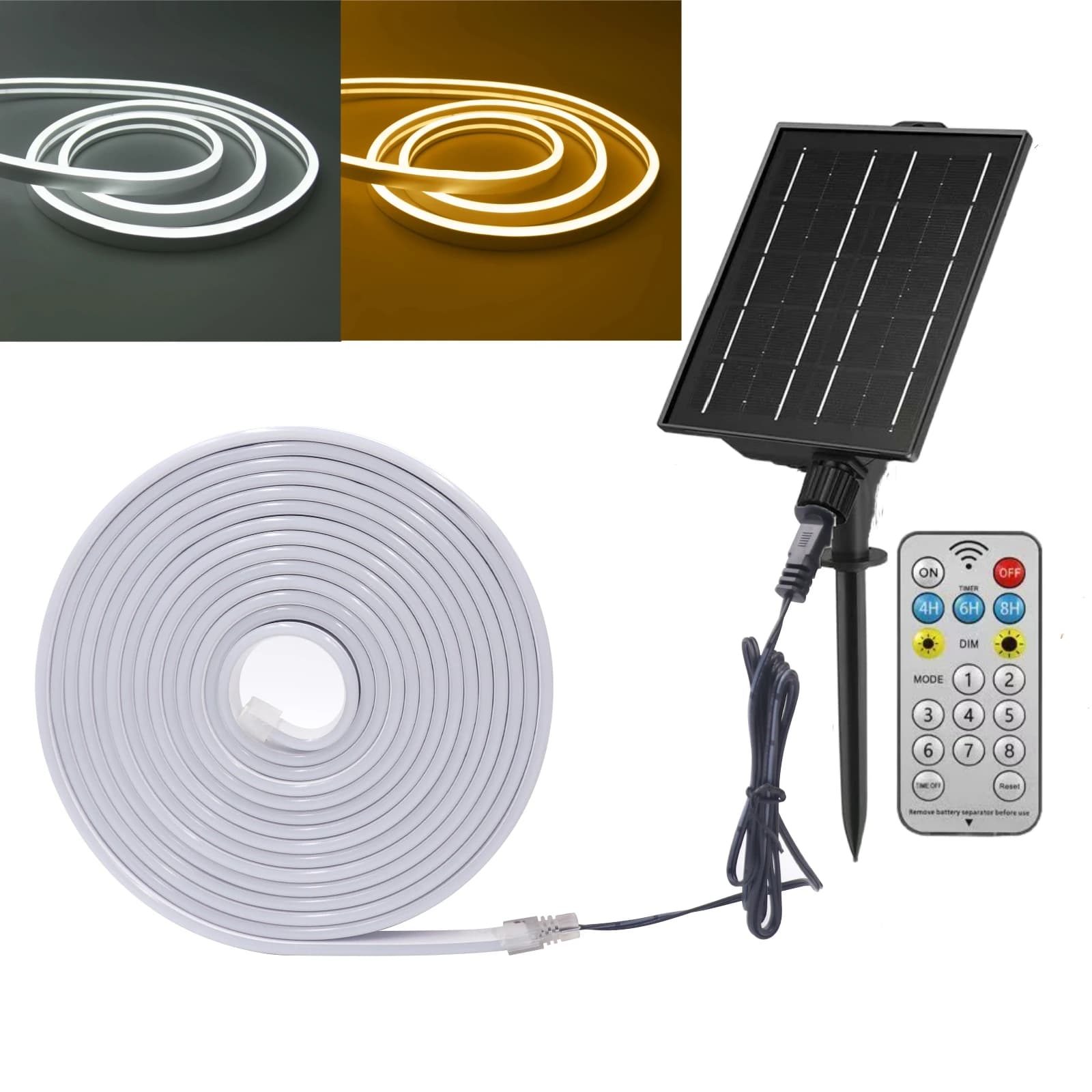 Striscia LED Solare Neon 24V con Telecomando 6x12mm IP67 Impermeabile 2835 120 LED/M per Esterni Giardino Illuminazione Dimmerabile Insegna