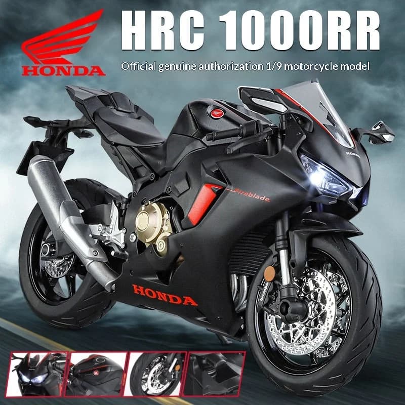 Modellino Moto Honda CBR1000RR in Lega Scala 1:9 Ufficiale con Licenza, Simulazione Moto da Corsa con Suoni e Luci, Giocattolo per Ragazzi
