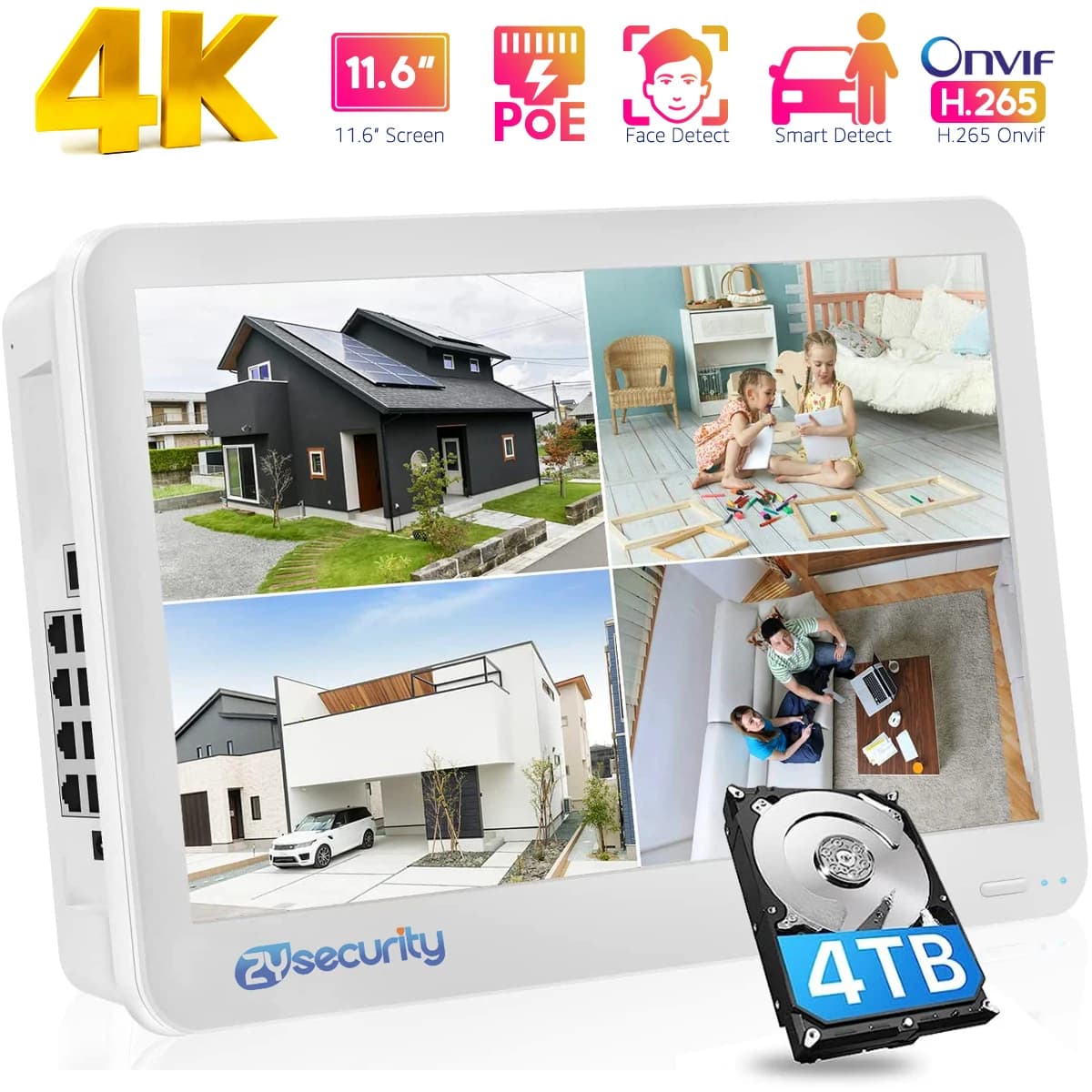 8Ch 4K PoE NVR with Monitor 12 "Onvif 8MP video recorder for IP camera face detection CCTV security system NVR XMeye