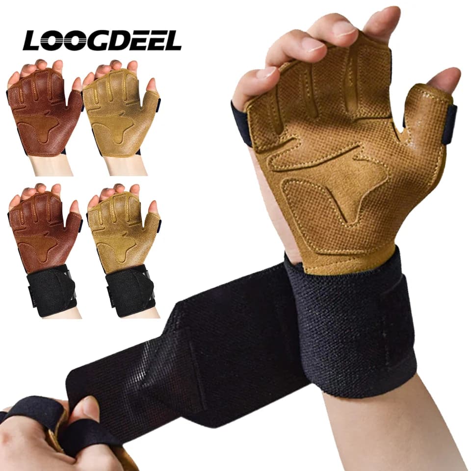 Bovine Leather Fan Weight Lift Gloves Women's Gym Training Gloves for Fitness Gym Weight Lift Pull Up Support for Palm Protection