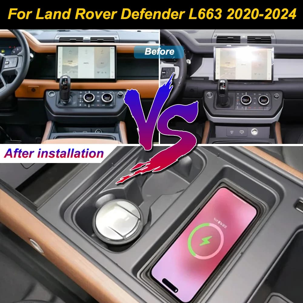 Caricatore wireless per cellulare da auto per Land Rover Range Rover Defender 2020-2024, supporto per piastra di ricarica rapida per console centrale.