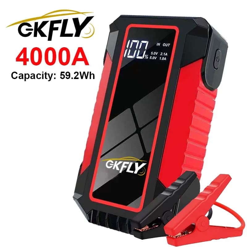 GKFLY Avviatore d'Emergenza per Auto 4000A, Power Bank Portatile 59.2Wh, Dispositivo di Avviamento 12V per Batteria Auto