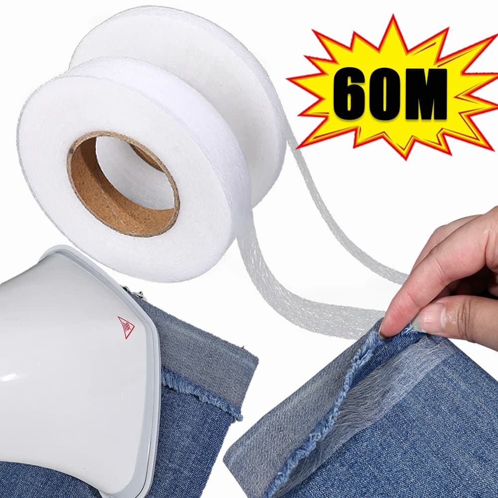 60M Pants Hem Ribbon Tape Self-adhesive Edge Shorten Paste Tape DIY tools for clothes Jean Length shorten Home Sewing Accessories