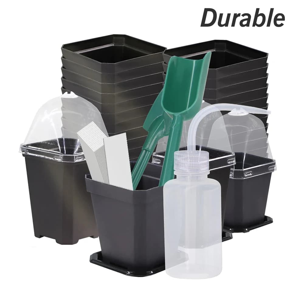 Robust black flower pots with tray Transparent cover for moisture dome Kit for germination of garden greenhouse seeds Plants