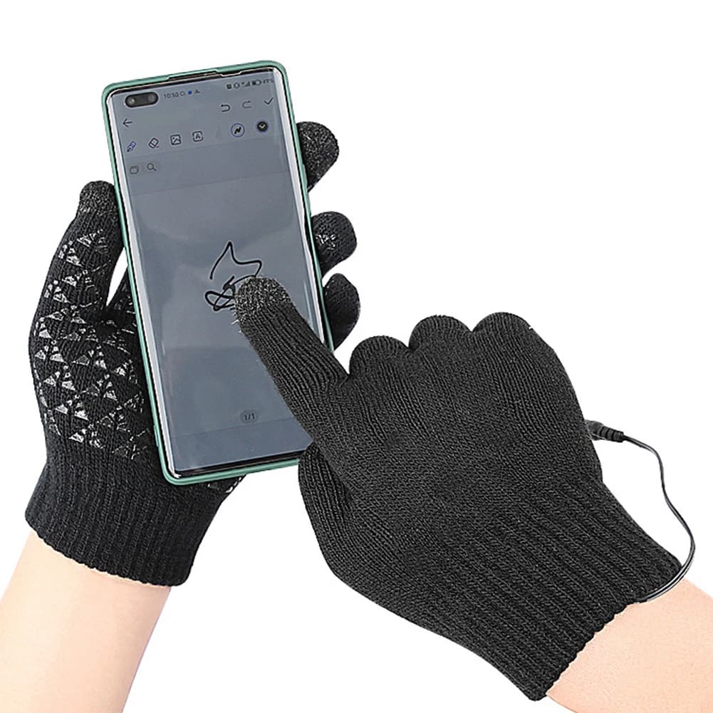 Guanti in maglia riscaldati USB, guanti touchscreen antiscivolo, guanti termici in maglia spessa per ciclismo in autunno e inverno