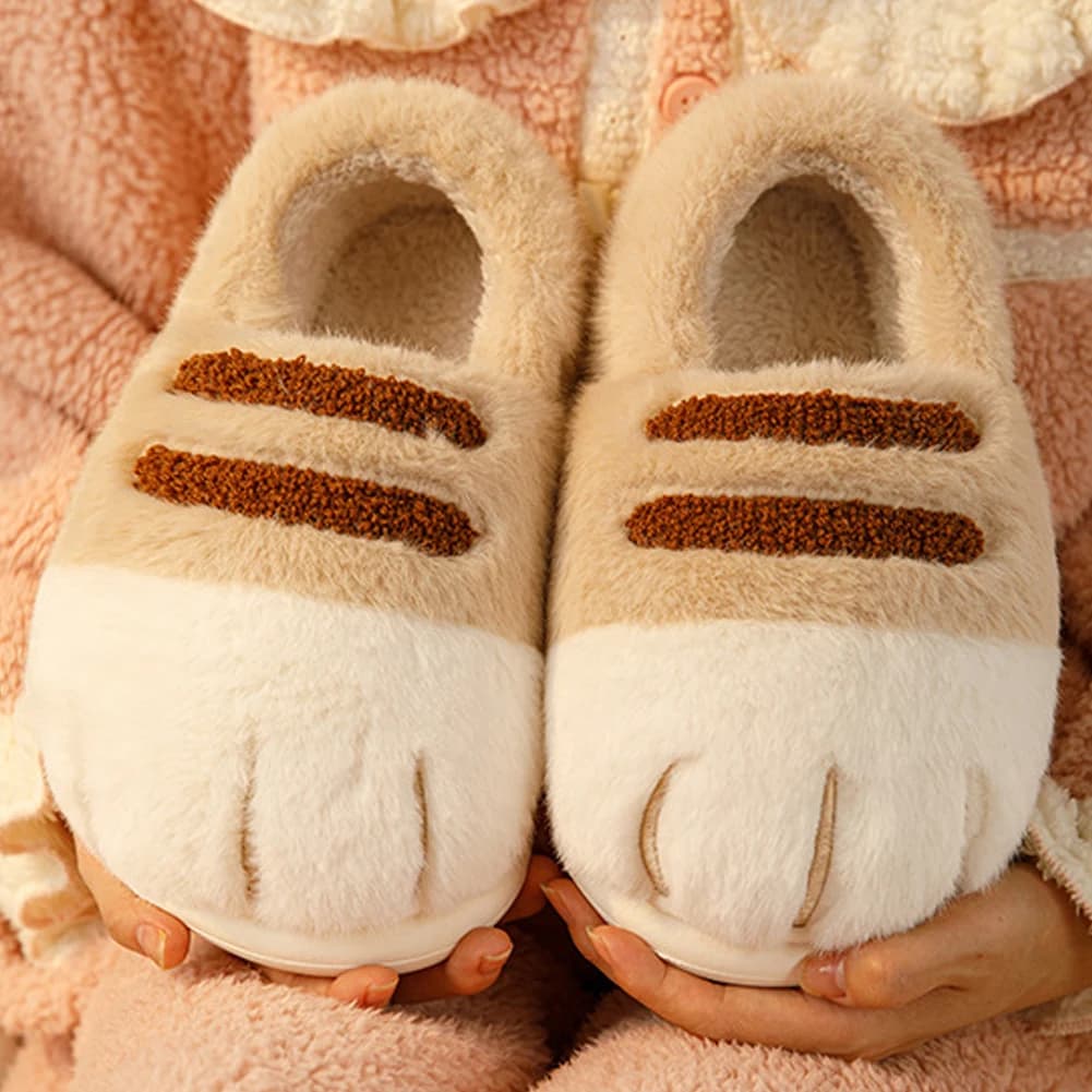 Calde scarpe da casa slip-on Pantofole in peluche con zampa di gatto 3D Pantofole per coppia con zampa pelosa Pantofole termiche piatte antiscivolo per camera da letto interna
