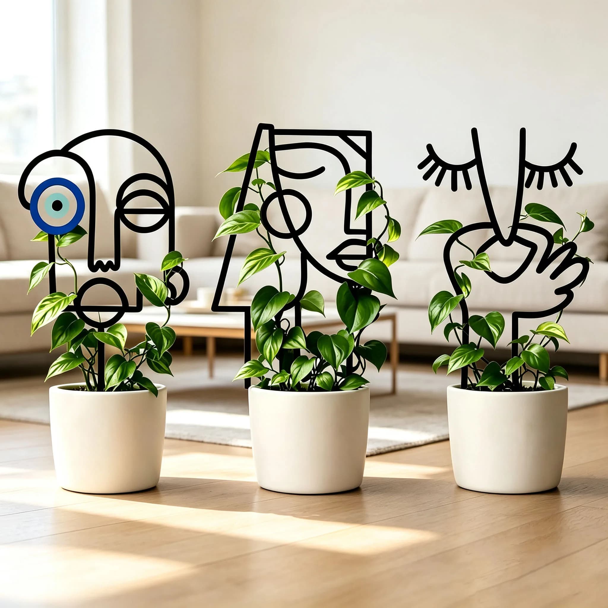 Unique Human Face Shaped Metal Plant Climbing Frame Rustproof Metal Trellis for Ivy Rose Clematis Potted Plants Garden Decor