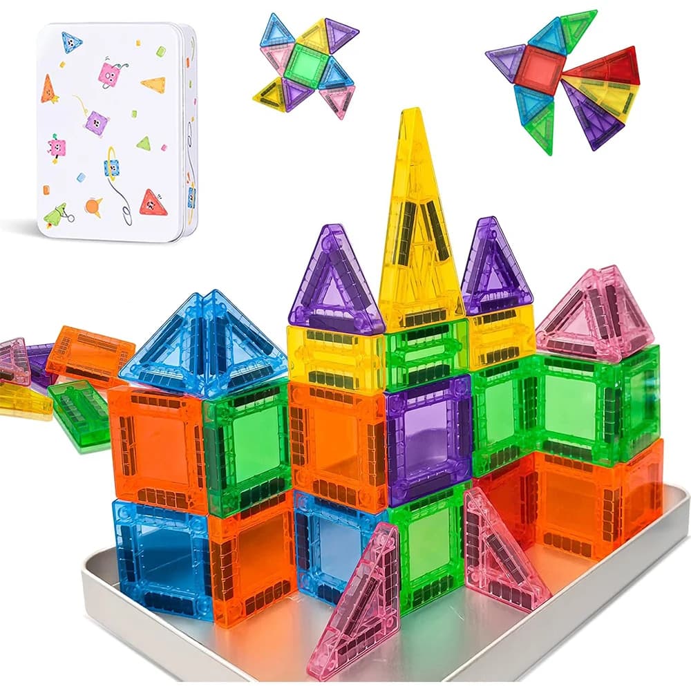 56 pezzi mini piastrelle magnetiche set da viaggio con scatola di immagazzinaggio in ferro blocchi di costruzione stelo portatili per bambini giocattoli educativi Montessori
