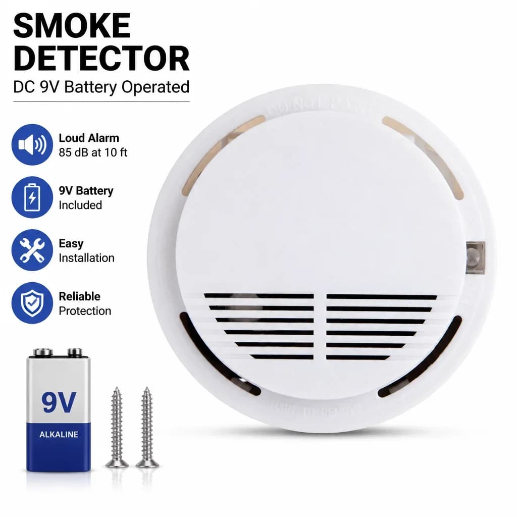 Smoke Alarm Fire Detector with 85dB Loud Alarm High Quality Material for Home Office Safety Protection 9V Battery Powered