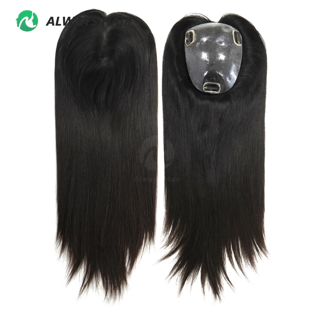 Women's Toupet in Capelli Vergini Mongoli 18 Pollici, 13 cm x 17 cm, Fully Injected, with 3 Clips