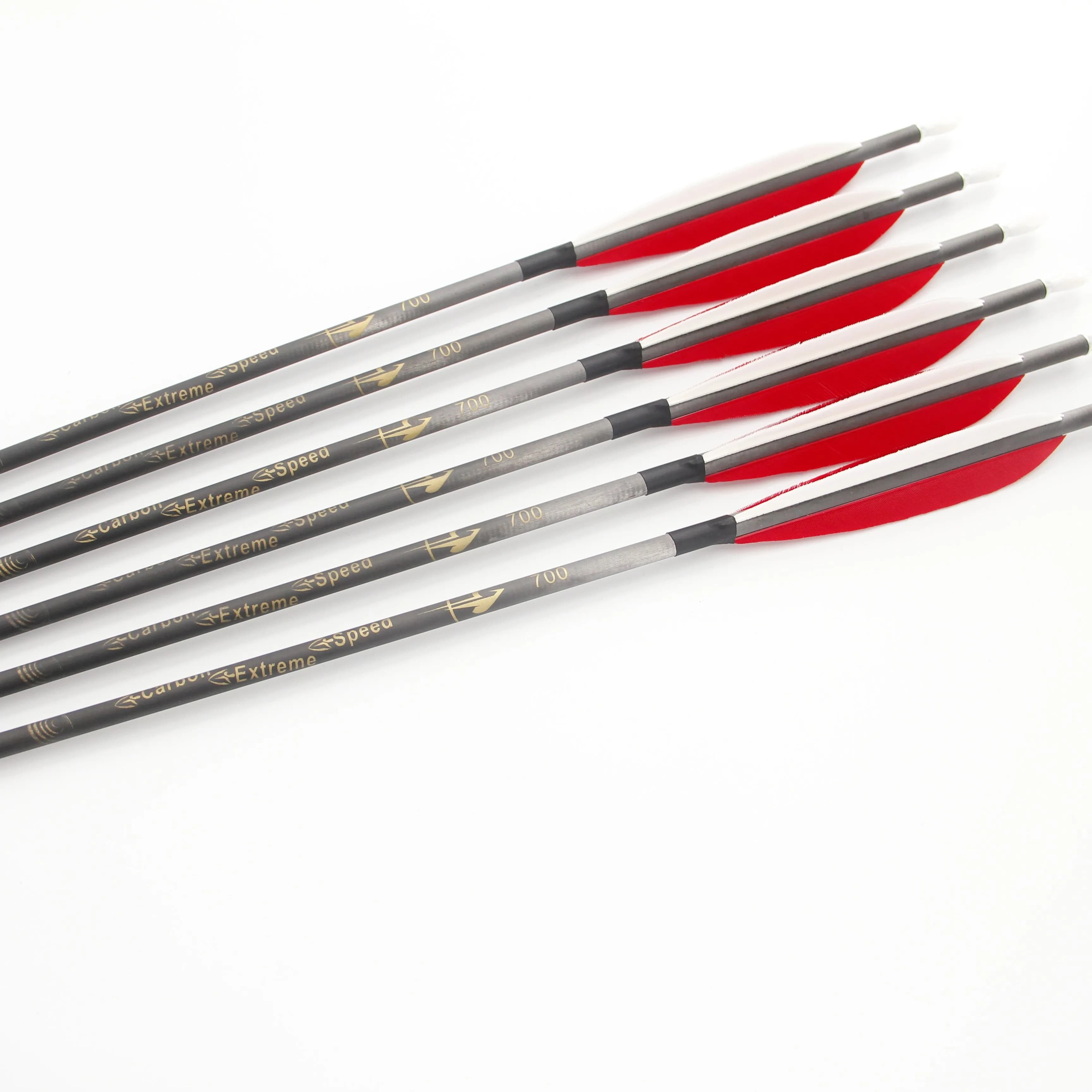 Frecce da Caccia in Carbonio Puro per Tiro con l'Arco, ID 6.2mm, 5 Pollici, con Piume di Tacchino, per Arco Tradizionale, Spine 400 500 600 700