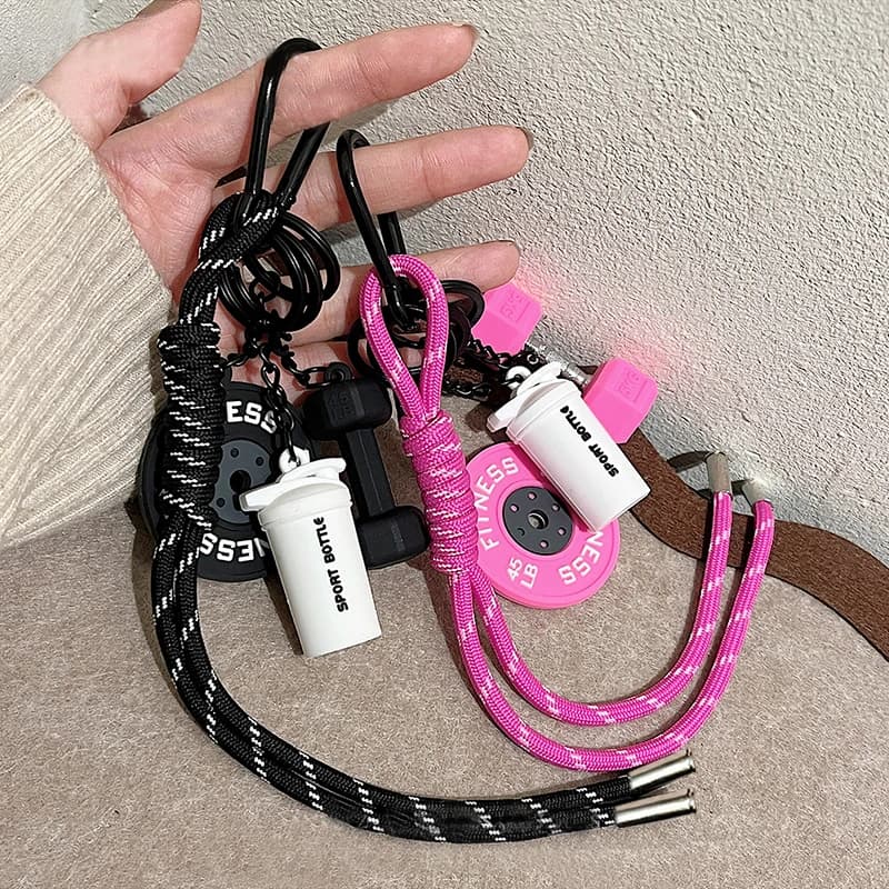 Hand woven Fitness Keychain Mini Handlebars Anti-Lost Gym Lover Keychain Gingillo DIY Pendant Nylon rope Passionate Fitness
