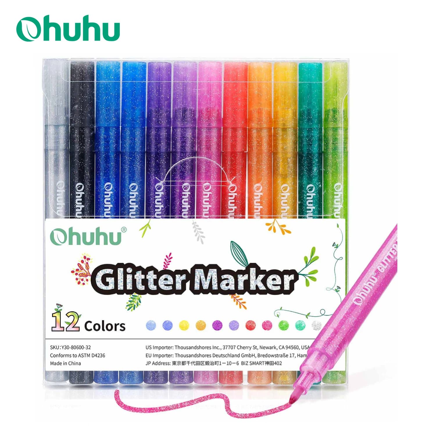 Ohuhu Pennarelli metallici glitterati Pennarelli colori glitter Punta fine Pennarelli metallici luccicanti a base d'acqua per disegni fai-da-te