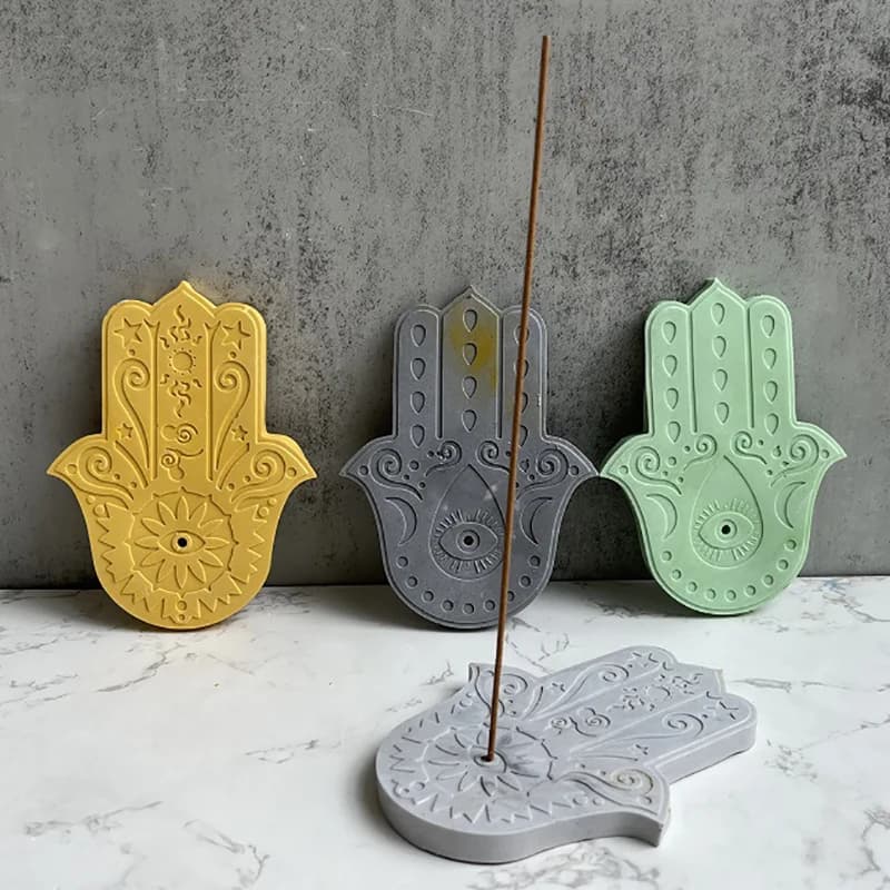 2 pezzi mano di fatima bastoncini di incenso base stampo in silicone fai da te yoga cemento gesso fiore della vita supporto vassoio decorazione della casa