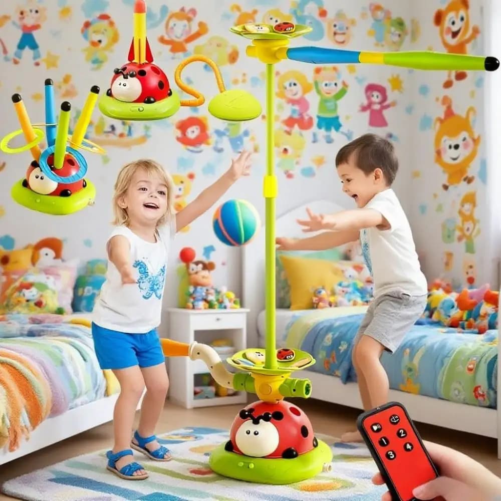 Multifunctional Educational Toy Coccinella 5-in-1: Jumping Machine in Corda, Lancio dell'Anello, Salto, Evitamento Ostacoli, Lancio Razzo games. Gift for outdoor and indoor play for children, a must for birthdays of boys and girls