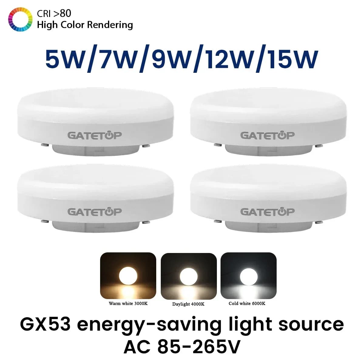 4PCS 15W 12W 9W GX53 Faretto a LED AC85-265V 100lm/Wiring Sorgente luminosa Armadio Luce per armadio Griglia oscurante Luce a scatola aperta