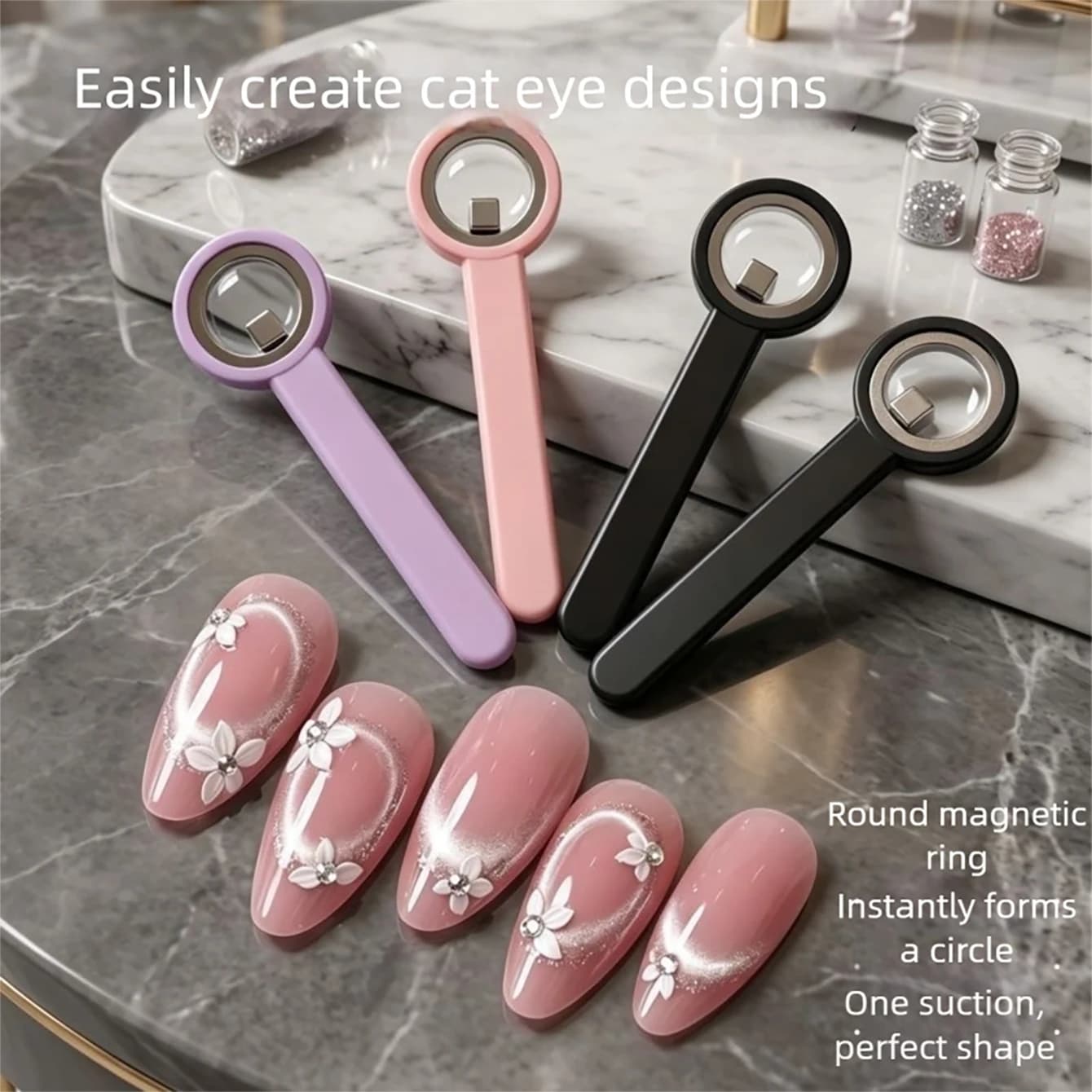 MIANEL New Update 3 Seconds Cat Eye Ring Magnet, High Power Magnet, Quick Black Buco Effect for Magnetic Nail Art for Beginners