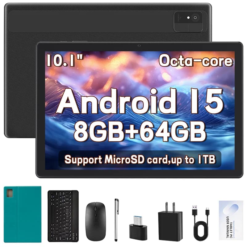 Tablet Android 15 2025 low price, 10.1 inch tablet with Octa Core CPU, 8 GB of RAM 64 GB of ROM 1 TB expansion, 5000 mAh battery, double camera